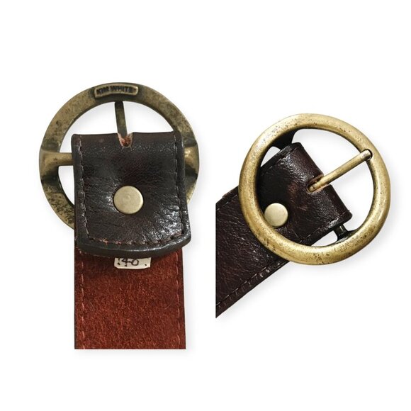 Kim White Brown Leather Belt  with Brass Rings,‎ Size 40 - Picture 9 of 16